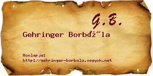 Gehringer Borbála névjegykártya